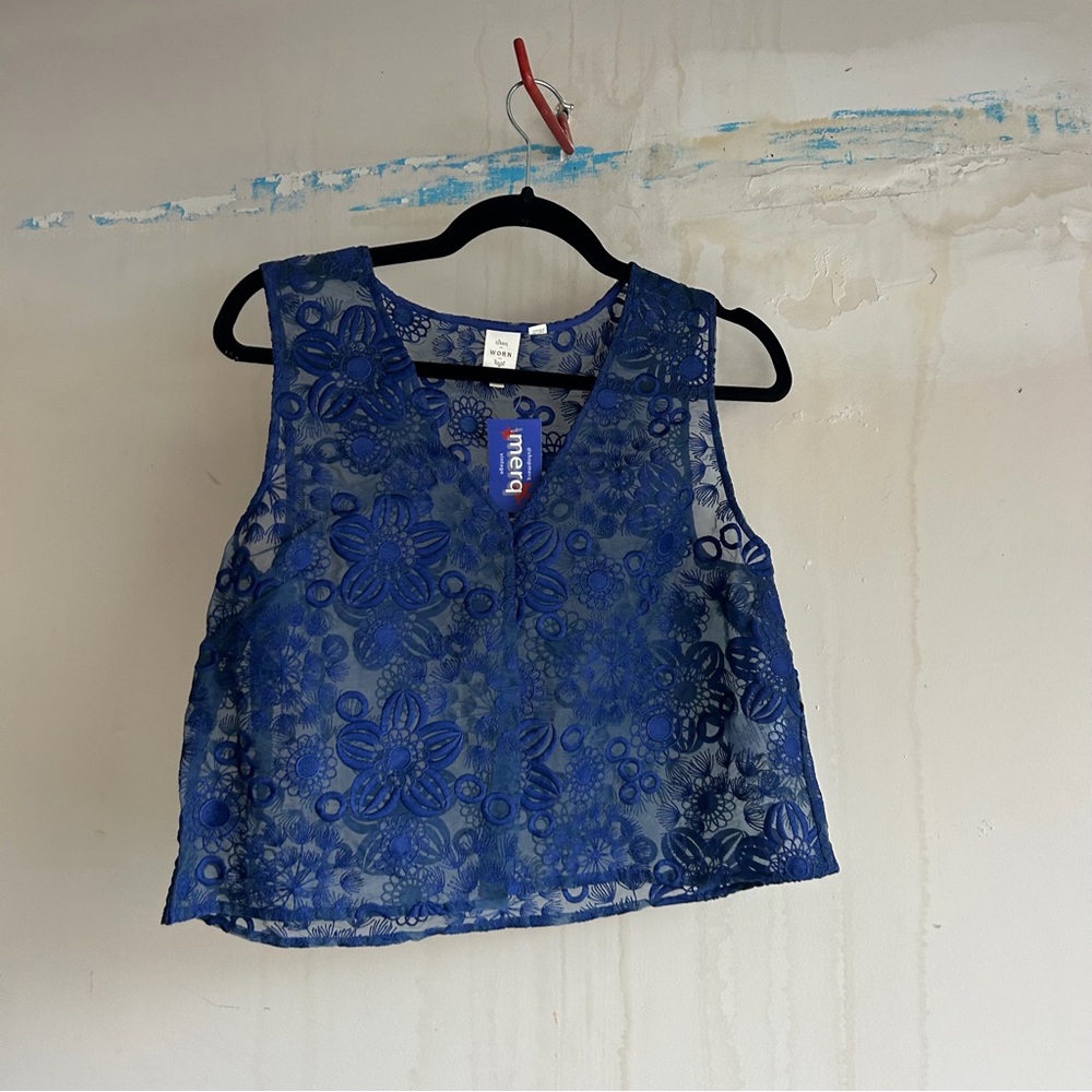 New Look Royal Blue Floral Lace Blouse